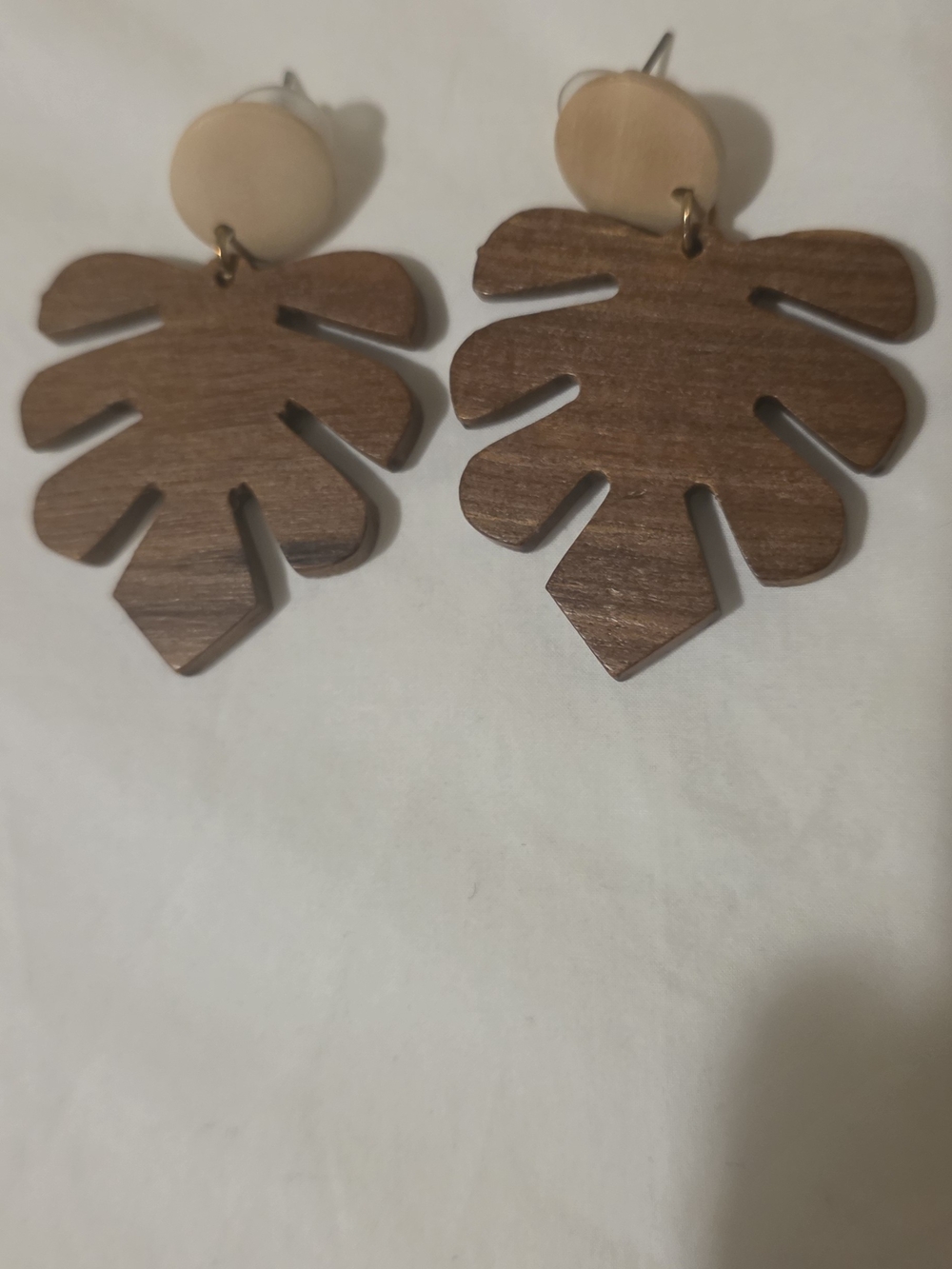 Wooden Monstera Leaf Drop Earrings - Brown